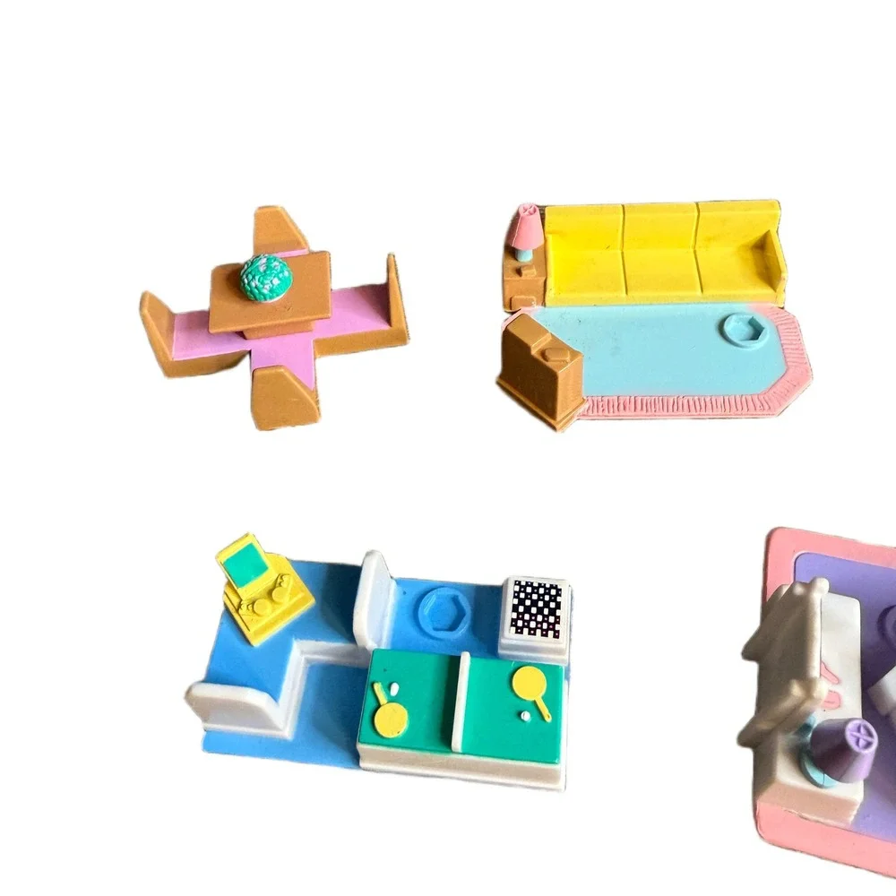 Vintage Galoob My Pretty Dollhouse Miniature Furniture Set‎ Pink Blue Yellow 5pc